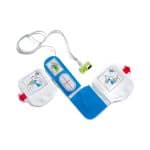 High-quality automatic external defibrillator (AED) with clear instruction pads and cables for emergency cardiac arrest situations. Perfect for first responders and public safety.
